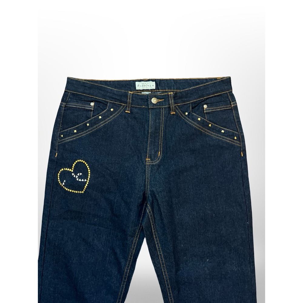 Diversa Y2K Womens 14 Studded Heart Bling Bootcut Jeans Dark Wash Denim 2000s - Picture 12 of 16